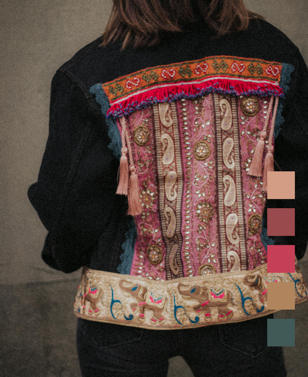 Giacca Levi's Vintage Nera con Ricami e Applicazioni Boho