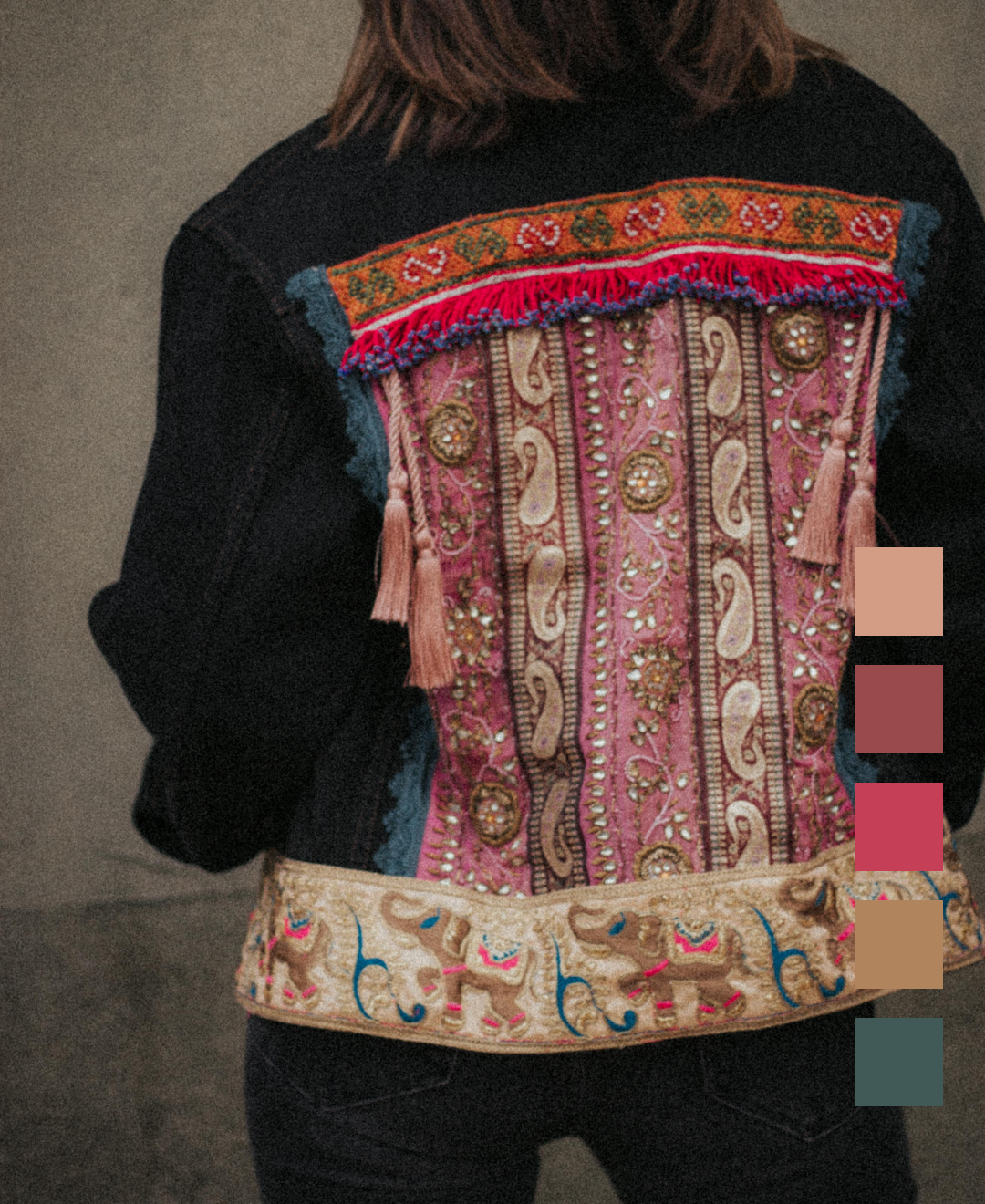Giacca Levi's Vintage Nera con Ricami e Applicazioni Boho